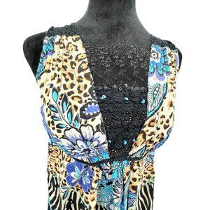 Bila Womens Babydoll Top M Empire Waist Floral Animal Print Sleeveless Boho Chic
